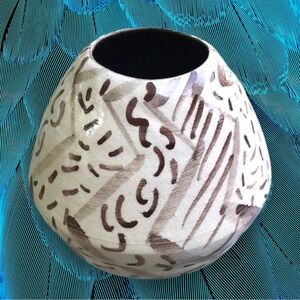 Brown and White Pottery Bud Vase or Pen-Pencil Holder
